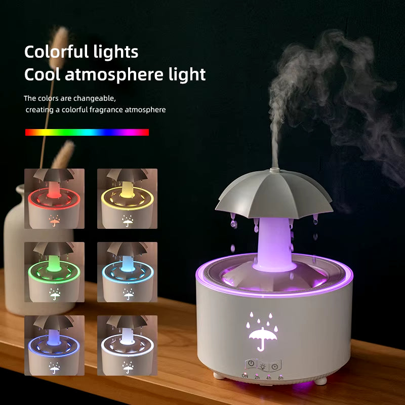 Rotate Umbrella Water Drop Air Humidifier with Colorful Light Raindrop Aroma Essential Oil Diffuser Aromatherapy Humidifiers