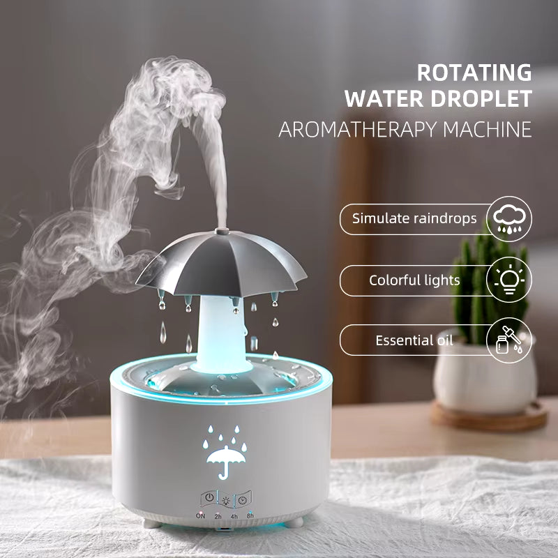 Rotate Umbrella Water Drop Air Humidifier with Colorful Light Raindrop Aroma Essential Oil Diffuser Aromatherapy Humidifiers